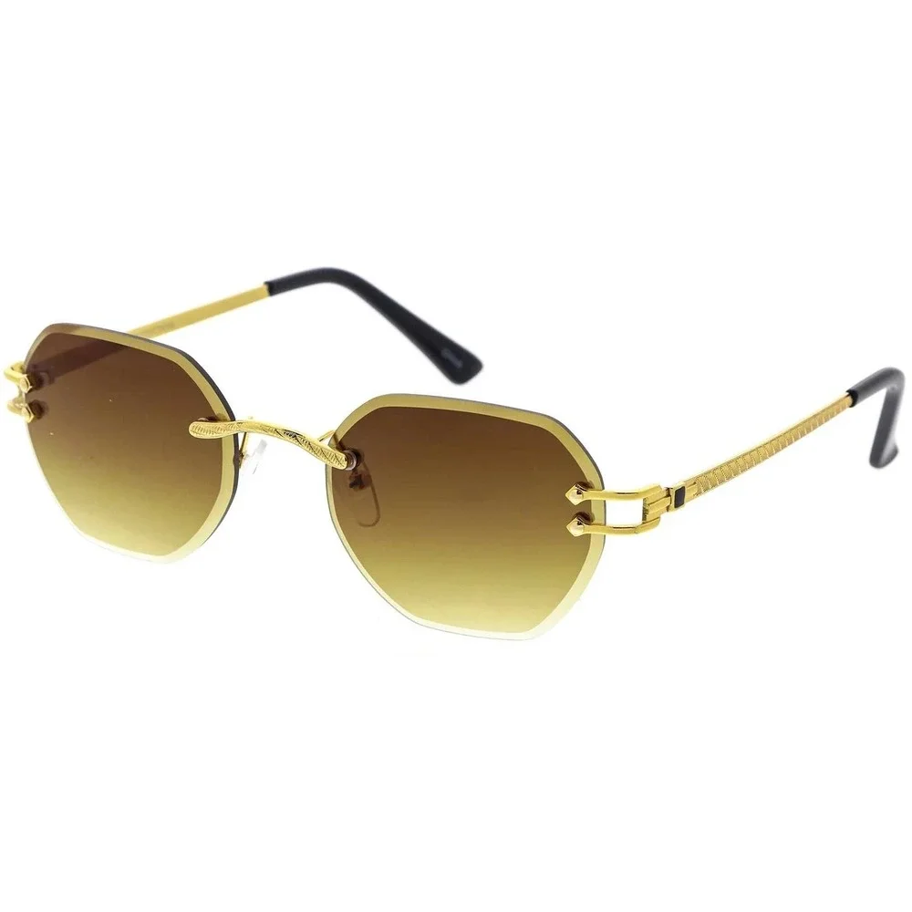 Sunglasses Brown Lens Rimless Gold Diamond Cut Elegant Fashion Designer Women